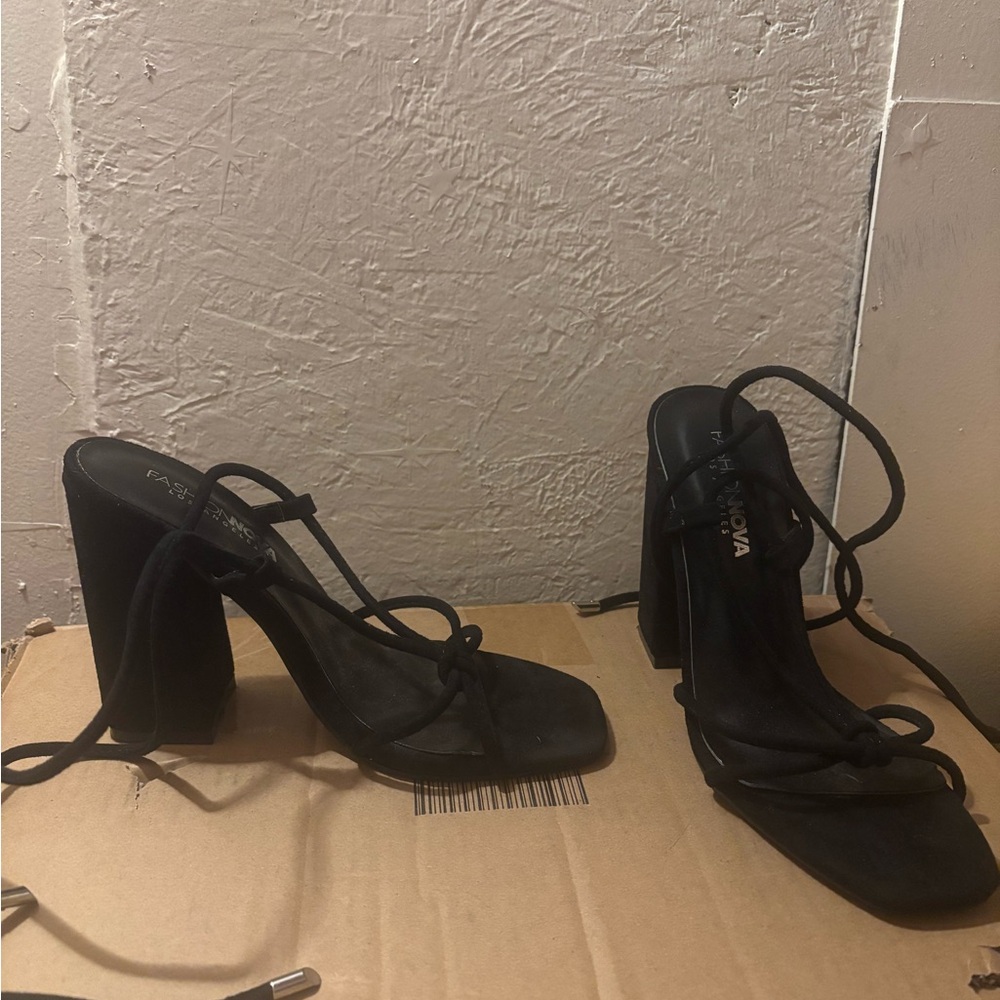 Fashion Nova Black Lace-Up Block Heel Sandals